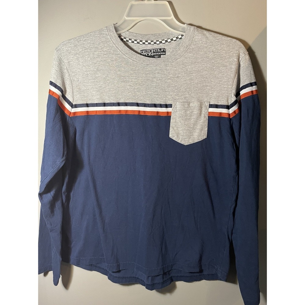 Large Distortion Long‎ Sleeve T shirt Tee Chest Pocket Y2K